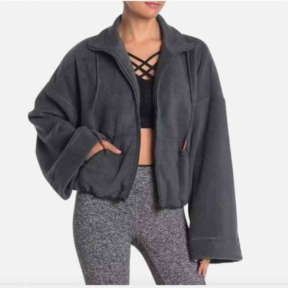 Free People Movement Climb High Gray Full Zip Fleece Jacket Flare Sleeves - Picture 2 of 16